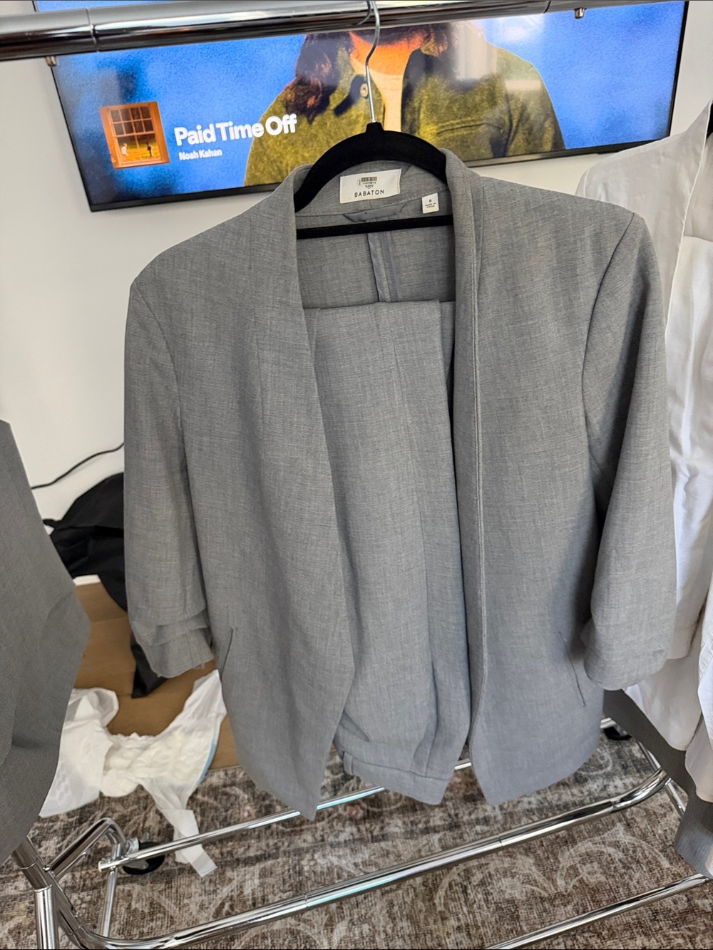 Babaton Light Gray Open-Front Shawl Collar blazer + pants